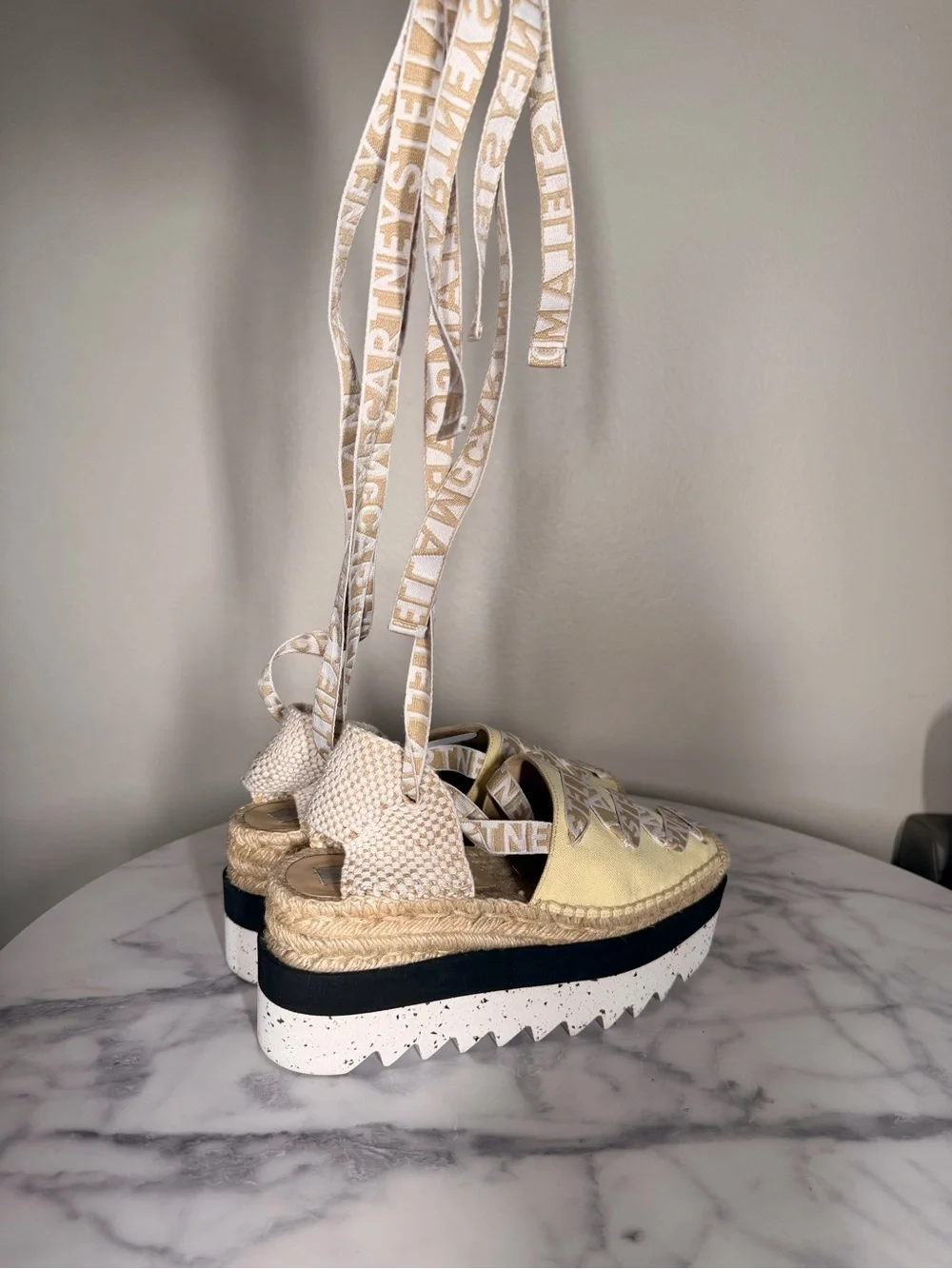 Stella McCartney Gaia Logo Canvas Platform Espadrilles